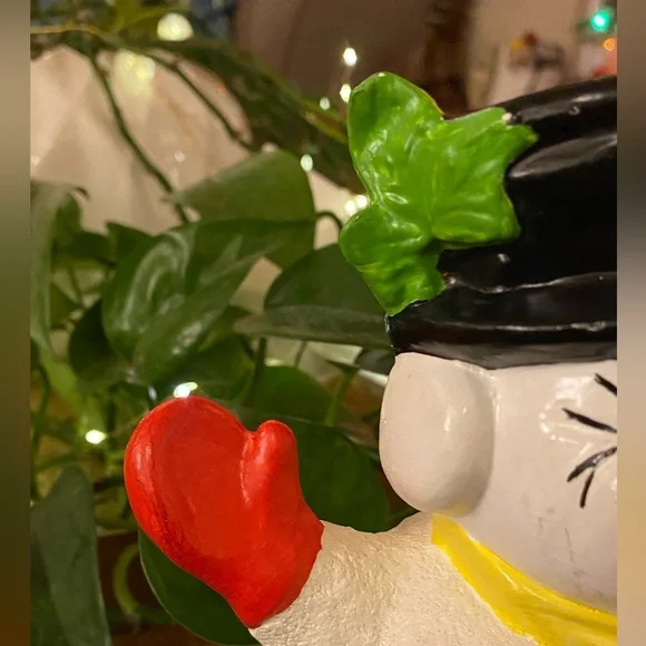 Vtg Hand Painted Ceramic Frosty Snowman Mold Candy Dish Signed Top Hat Scarf